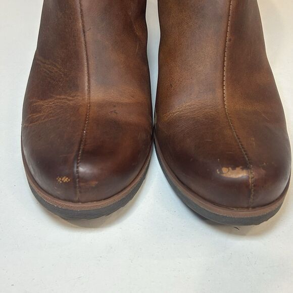 Korks Ankle Boots Zip Back Brown Leather 3” Heel Women’s Sz 11M Distressed - Picture 3 of 9